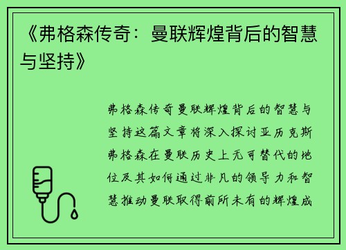 《弗格森传奇：曼联辉煌背后的智慧与坚持》